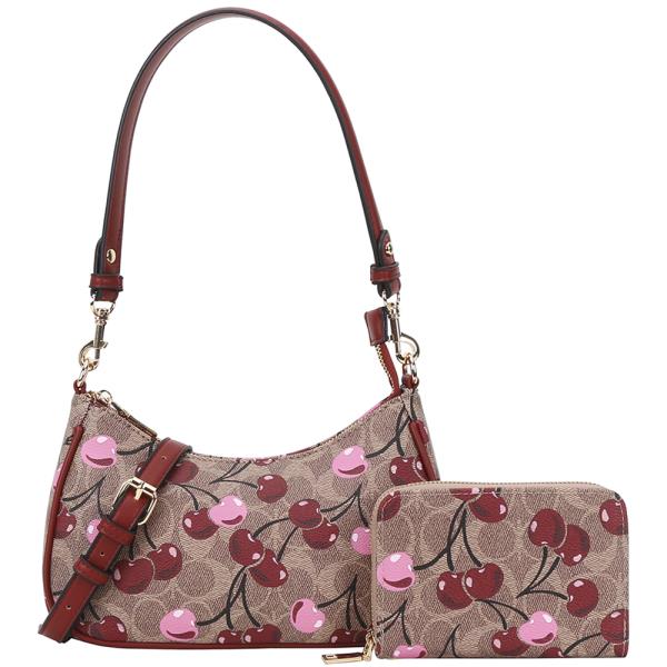 2IN1 CHERRY PRINT SHOULDER BAG W WALLET SET
