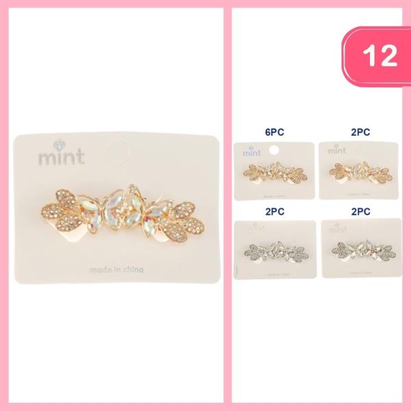 RHINESTONE BUTTERFLY BARRETTE HAIR CLIP (12 UNITS)