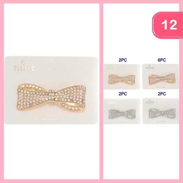 RHINESTONE BOW BARRETTE HAIR CLIP (12 UNITS)