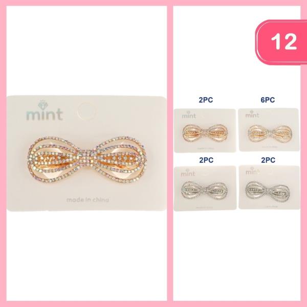 RHINESTONE BOW BARRETTE HAIR CLIP (12 UNITS)