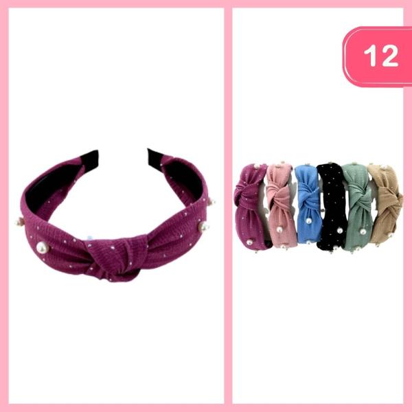 KNOTTED RHINESTONE PEARL HEADBAND (12 UNITS)