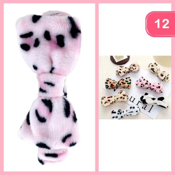 FUZZY LEOPARD BOW SPA HEADBAND (12 UNITS)