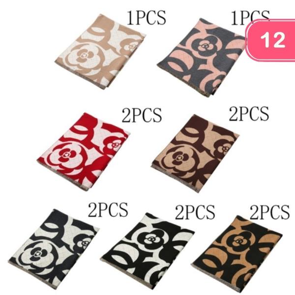 FLOWER ROSE PATTERN OBLONG SCARF (12 UNITS)