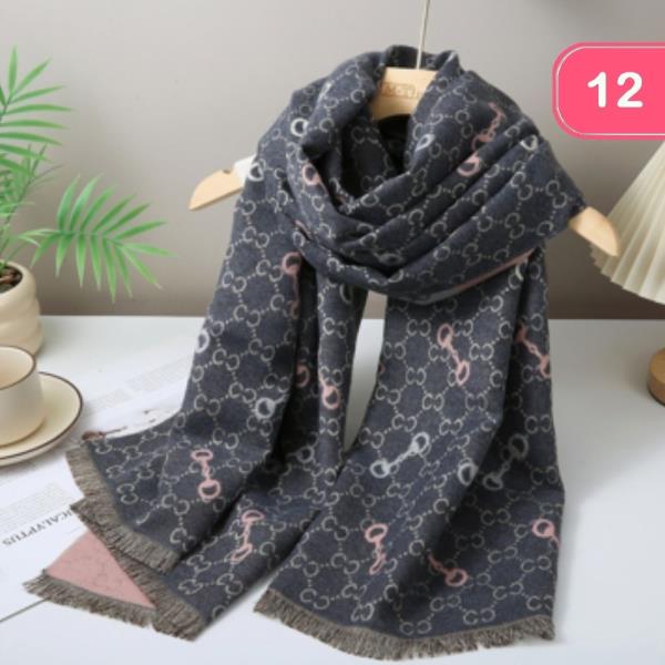 SOFT KNIT MONOGRAM PATTERN OBLONG SCARF (12 UNITS)