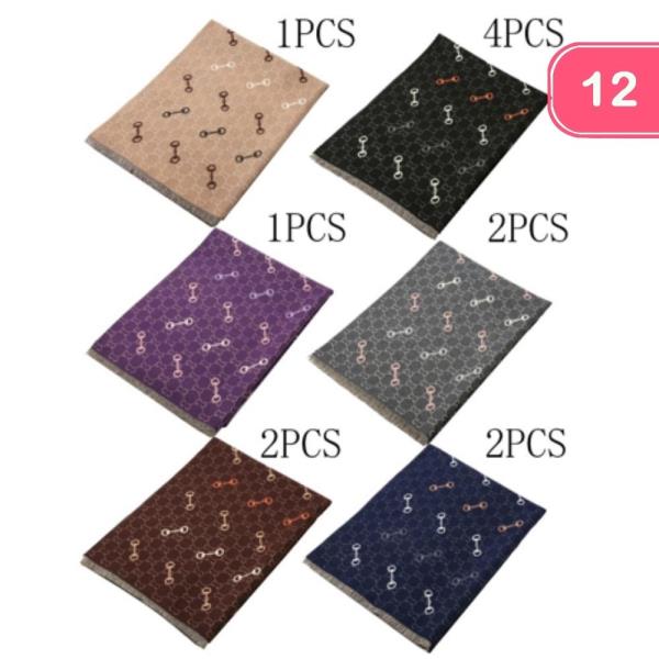 SOFT KNIT MONOGRAM PATTERN OBLONG SCARF (12 UNITS)