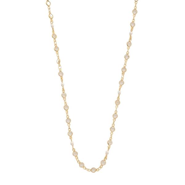 SOADJO GOLD DIPPED CHAIN LINK MIXED PEARL CLEAR BEAD DETAIL NECKLACE