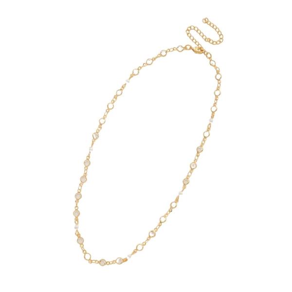 SOADJO GOLD DIPPED CHAIN LINK MIXED PEARL CLEAR BEAD DETAIL NECKLACE