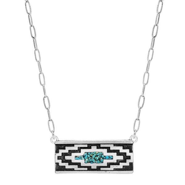 WESTERN AZTEC PATTERN TURQUOISE CHIP PENDANT NECKLACE