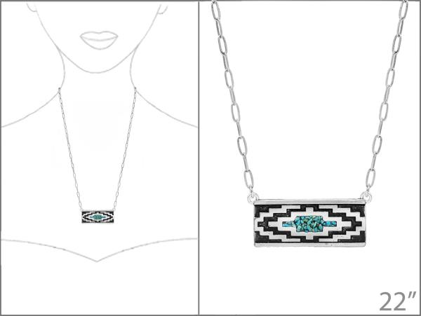 WESTERN AZTEC PATTERN TURQUOISE CHIP PENDANT NECKLACE