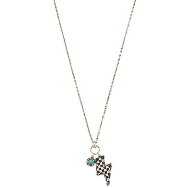 CHECKERED LIGHTNING BOLT TURQUOISE BEAD NECKLACE