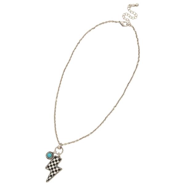 CHECKERED LIGHTNING BOLT TURQUOISE BEAD NECKLACE