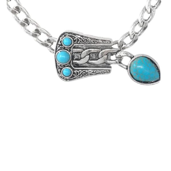 WESTERN SEMI STONE BUCKLE METAL NECKLACE