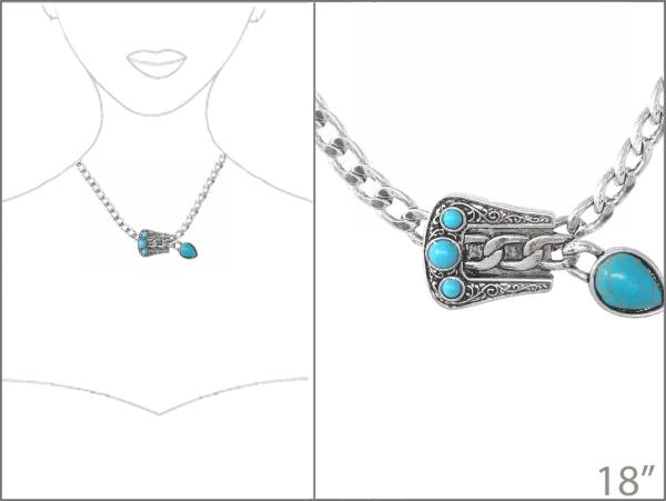 WESTERN SEMI STONE BUCKLE METAL NECKLACE
