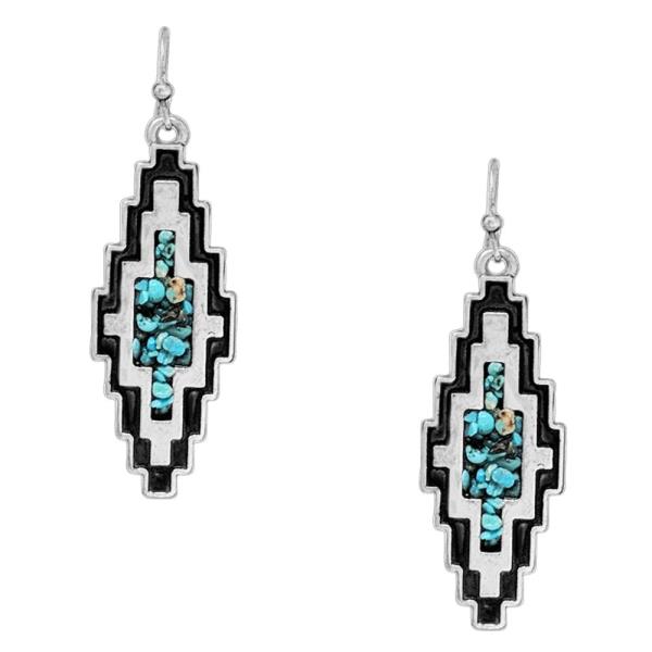 WESTERN AZTEC SHAPE TURQUOISE CHIP DANGLE EARRING