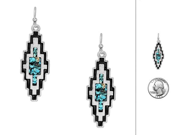WESTERN AZTEC SHAPE TURQUOISE CHIP DANGLE EARRING
