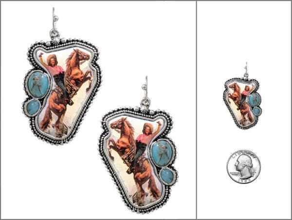 WESTERN PRINT TURQUOISE BEAD DANGLE EARRING