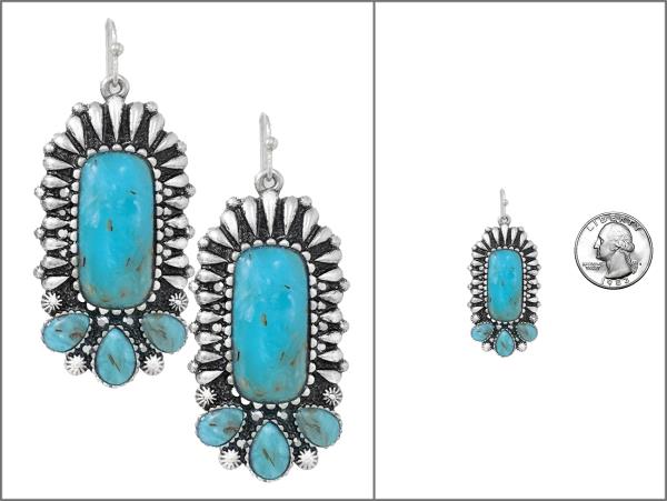 WESTERN TURQUOISE STONE METAL DANGLE EARRING