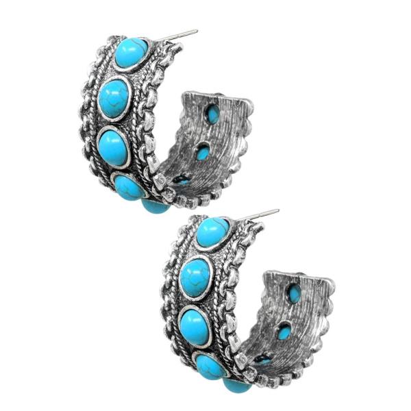 WESTERN TURQUOISE STONE OPEN HOOP EARRING