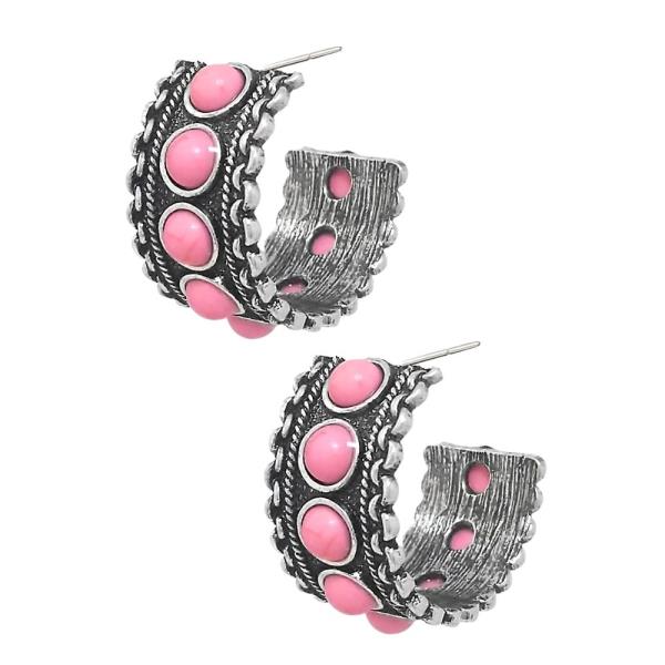 WESTERN TURQUOISE STONE OPEN HOOP EARRING