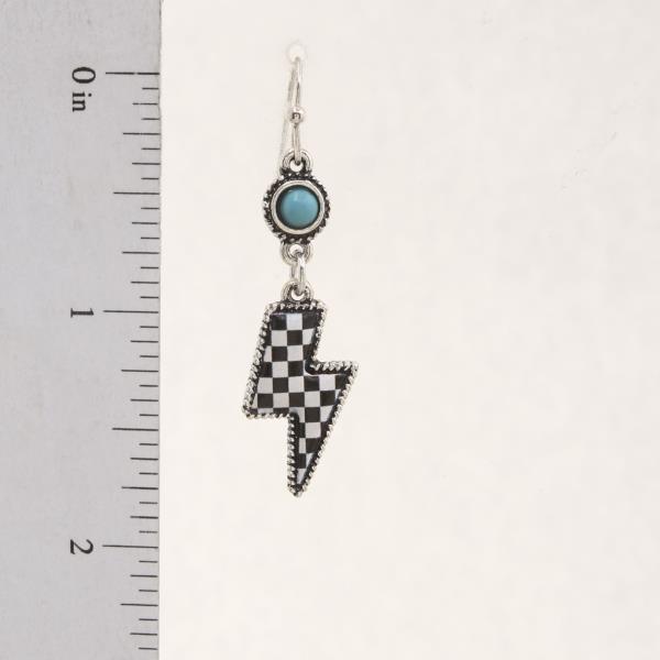 WESTERN CHECKERED PATTERN LIGHTING BOLT TURQUOISE BEAD DANGLE EARRING