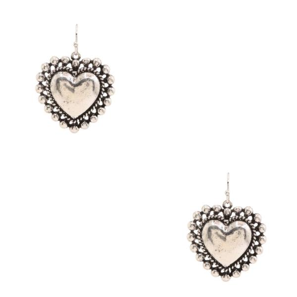 WESTERN BALL TEXTURE HEART SHAPE DANGLE EARRING