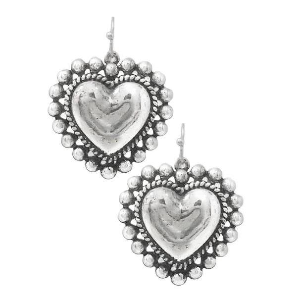 WESTERN BALL TEXTURE HEART SHAPE DANGLE EARRING