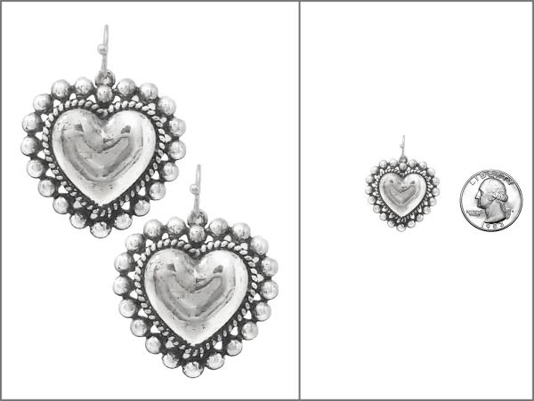 WESTERN BALL TEXTURE HEART SHAPE DANGLE EARRING