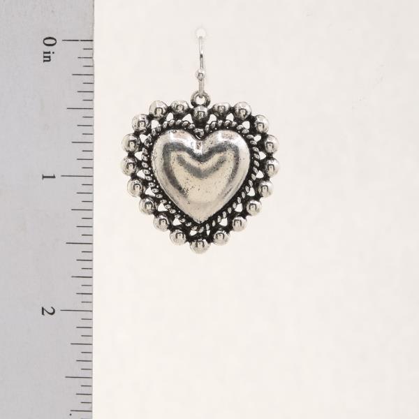 WESTERN BALL TEXTURE HEART SHAPE DANGLE EARRING