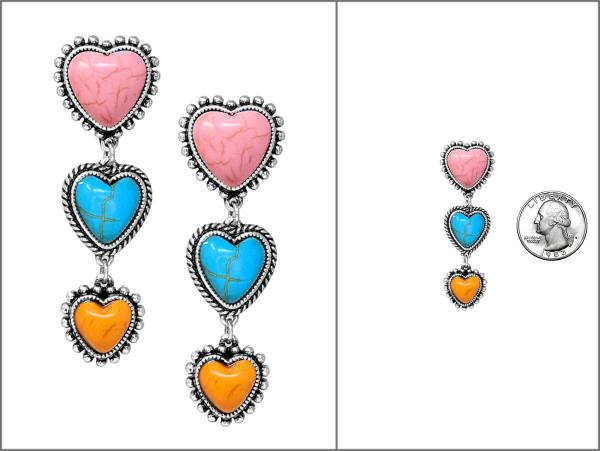 WESTERN TRIPLE HEART LINK DANGLE EARRING