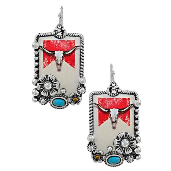WESTERN PRINT SEMI AB STONE DANGLE EARRING