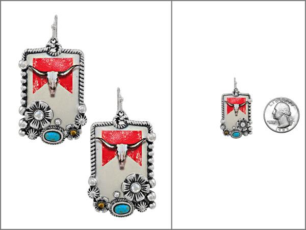 WESTERN PRINT SEMI AB STONE DANGLE EARRING