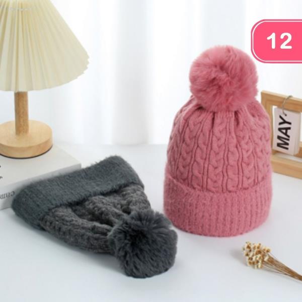 CABLE POM POM KNIT BEANIE (12 UNITS)