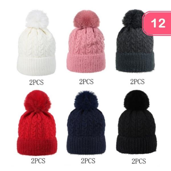 CABLE POM POM KNIT BEANIE (12 UNITS)