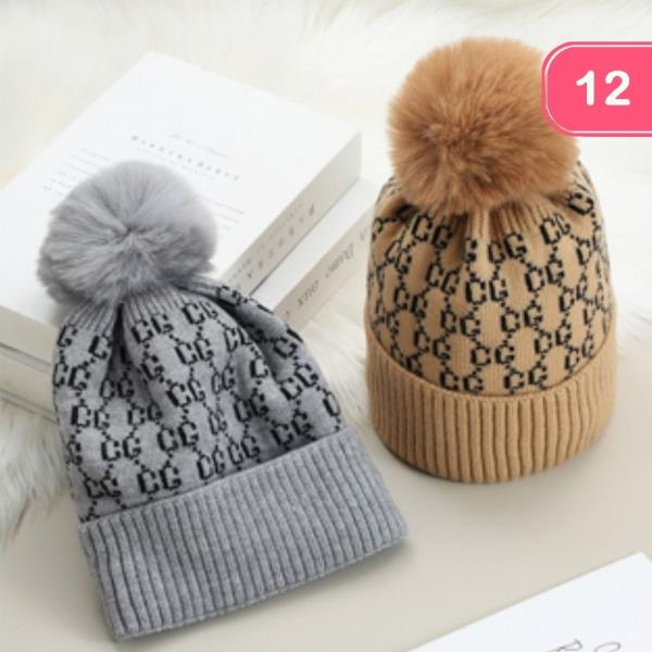 MONOGRAM POM POM KNIT BEANIE (12 UNITS)