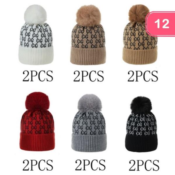 MONOGRAM POM POM KNIT BEANIE (12 UNITS)