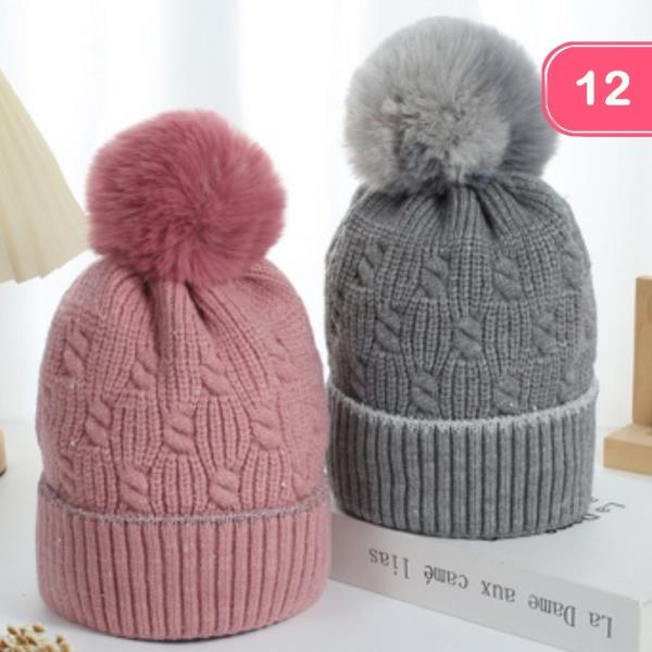 KNIT POM POM BEANIE (12 UNITS)