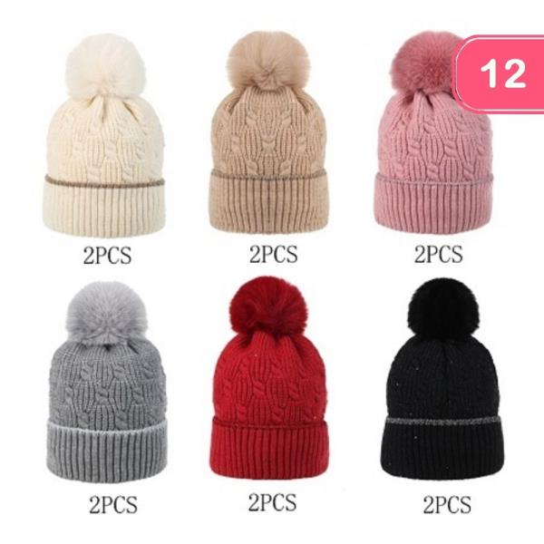 KNIT POM POM BEANIE (12 UNITS)