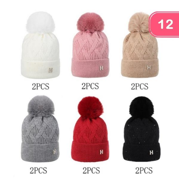 SOFT WINTER POM POM KNIT BEANIE (12 UNITS)