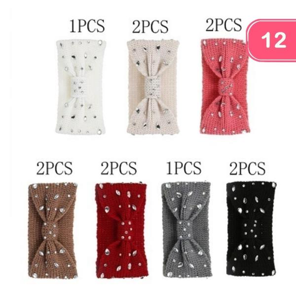 RHINETONE STUDDED KNOTTED HEADBAND (12 UNITS)