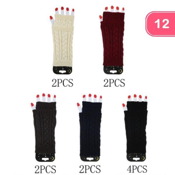 COZY CABLE KNIT FINGERLESS WINTER GLOVES (12 UNITS)