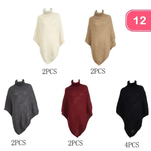SOLID KNIT FRINGE PONCHO (12 UNITS)