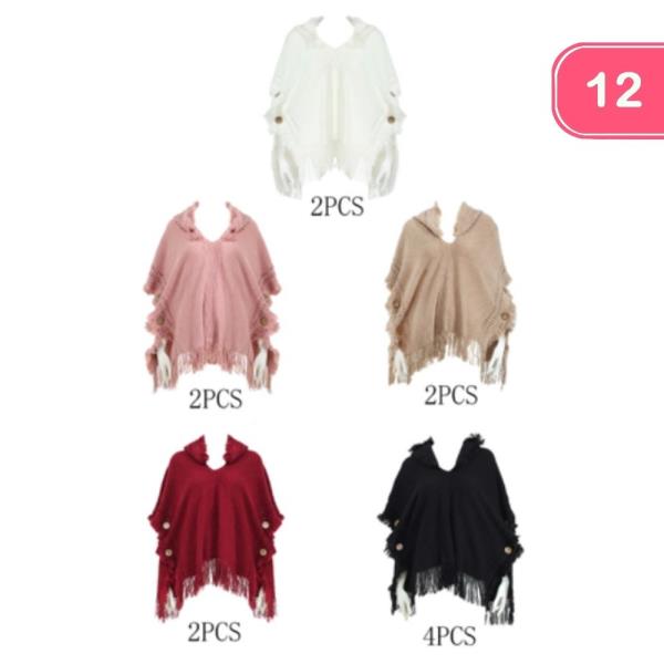 SOFT KNIT HOODED PONCHO SHAWL (12 UNITS)