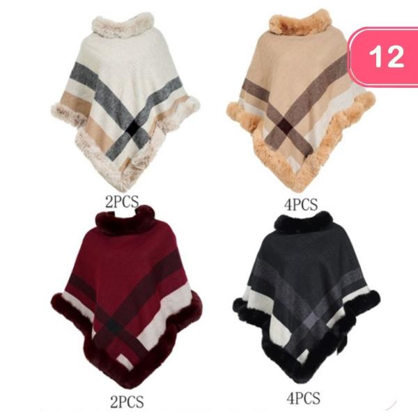 FAUX FUR NECK FRINGE PONCHO (12 UNITS)