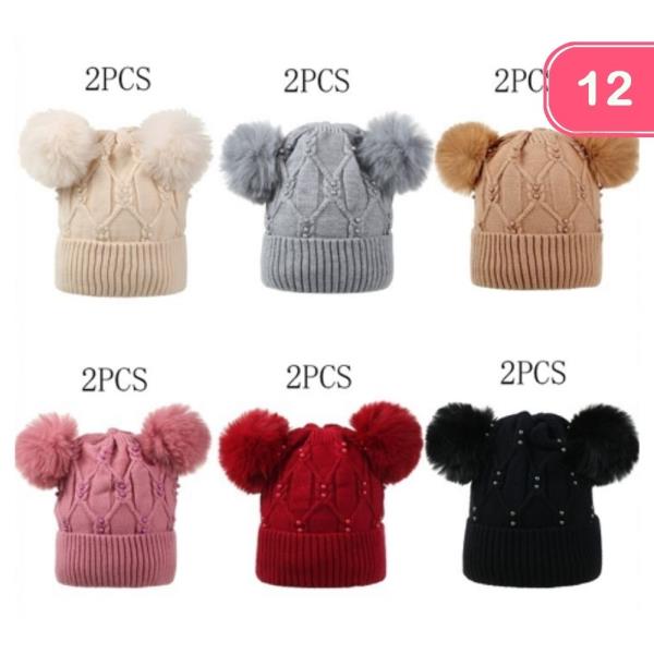 DOUBLE POM POM KNIT BEANIE (12 UNITS)