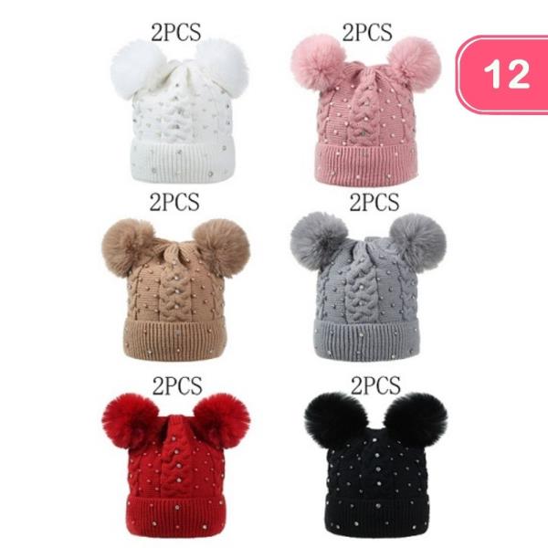 DOUBLE POM POM KNIT BEANIE (12 UNITS)