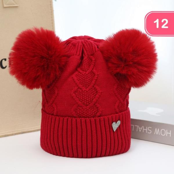DOUBLE POM POM KNIT BEANIE (12 UNITS)