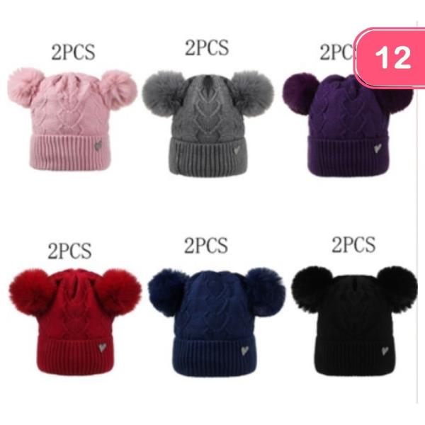 DOUBLE POM POM KNIT BEANIE (12 UNITS)