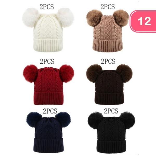 DOUBLE POM POM KNIT BEANIE (12 UNITS)