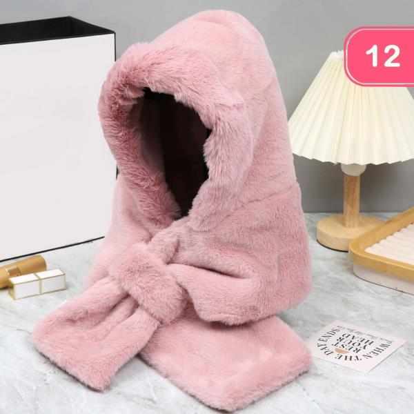FAUX FUR HOODED MITTEN SCARF (12 UNITS)