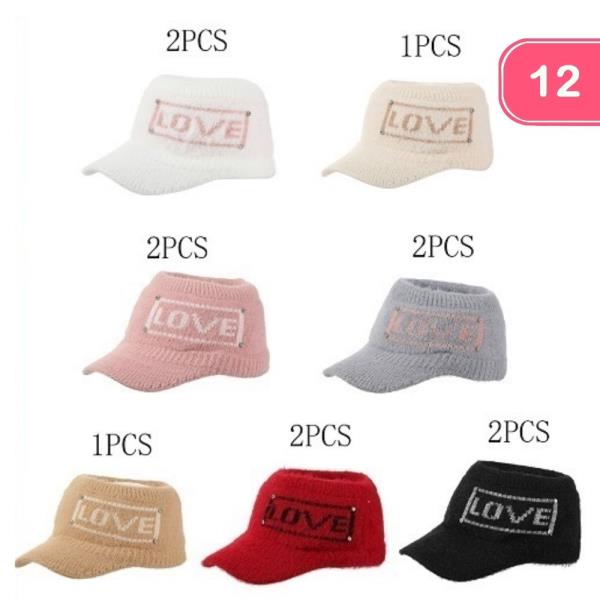 LOVE EMBROIDERY OPEN TOP KNIT CAP HAT (12 UNITS)